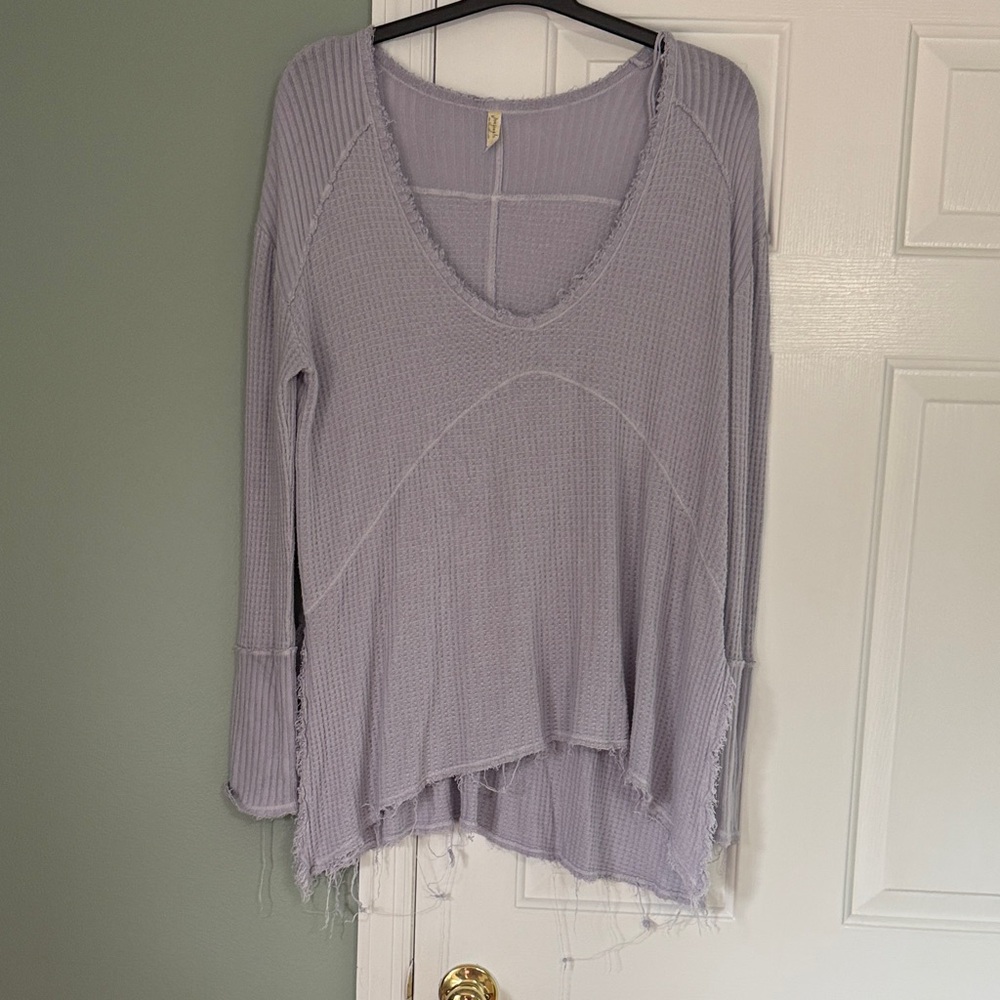 Free People Washed Lavender V-Neck Waffle Thermal Top
